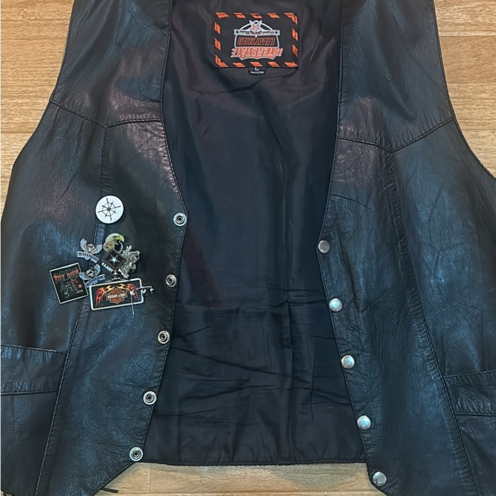 Black Leather Vest with Pins